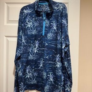 Tommy Bahamas Men Shirt UPF 30 Rash guards Blue Palm Tree Print SIZE XXL EEUC